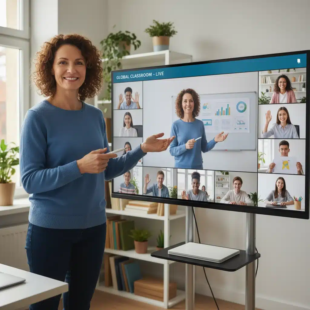Educator leading an interactive virtual classroom session with student participation