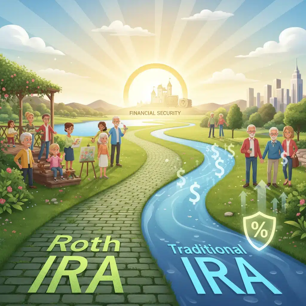 Comparing Roth IRA and Traditional IRA paths to retirement.